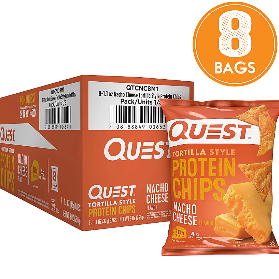 Quest Nacho Protein Tortilla Chips, 1.1 Oz, Pack Of 8 Bags