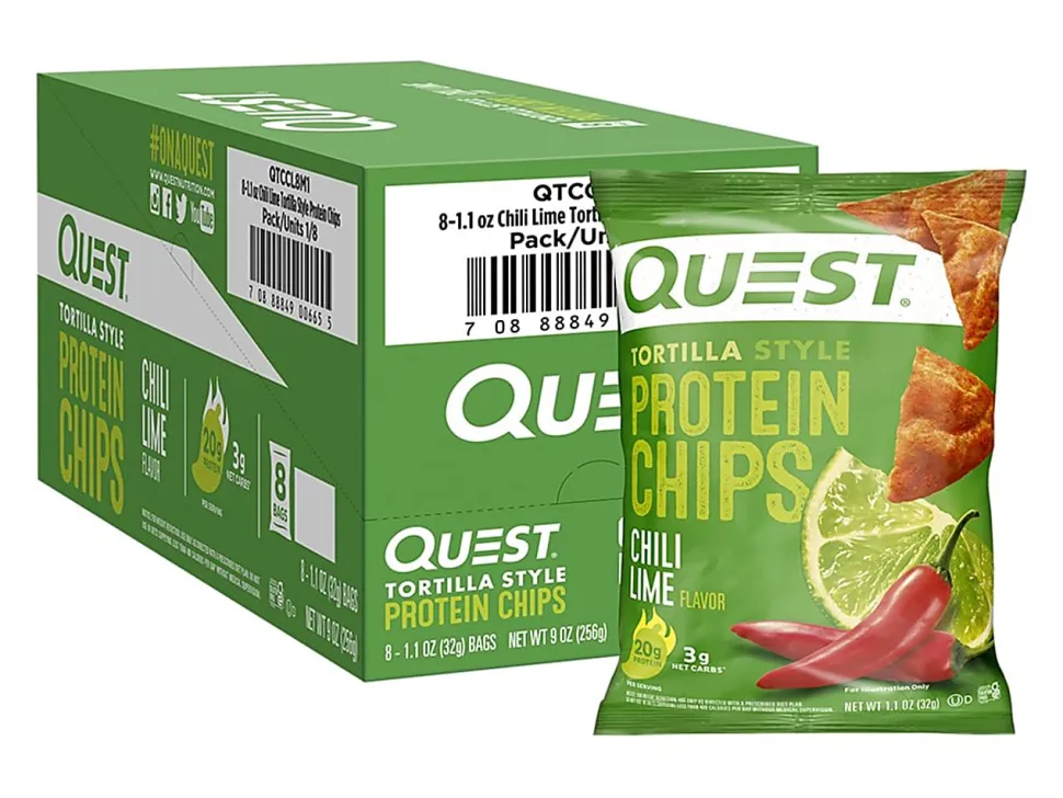 Quest Protein Chips, Chili Lime, 1.1 Oz, Pack Of 8 Bags