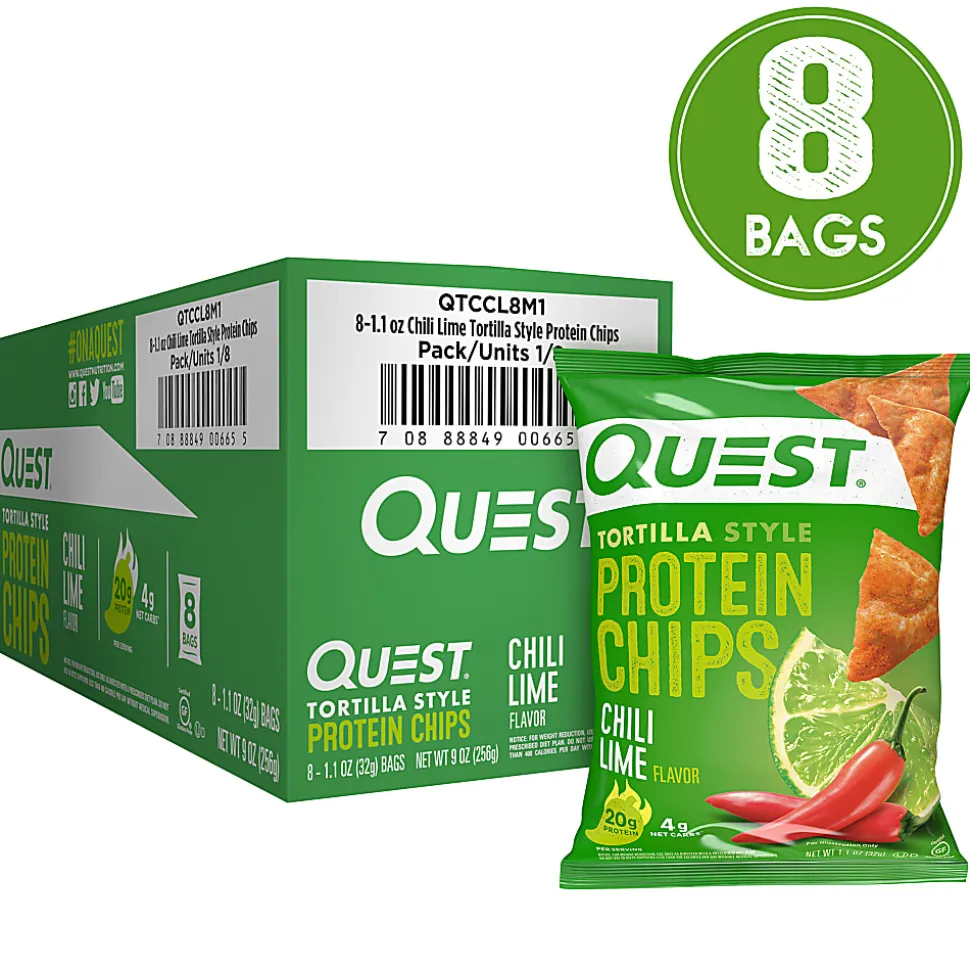 Quest Protein Chips, Chili Lime, 1.1 Oz, Pack Of 8 Bags