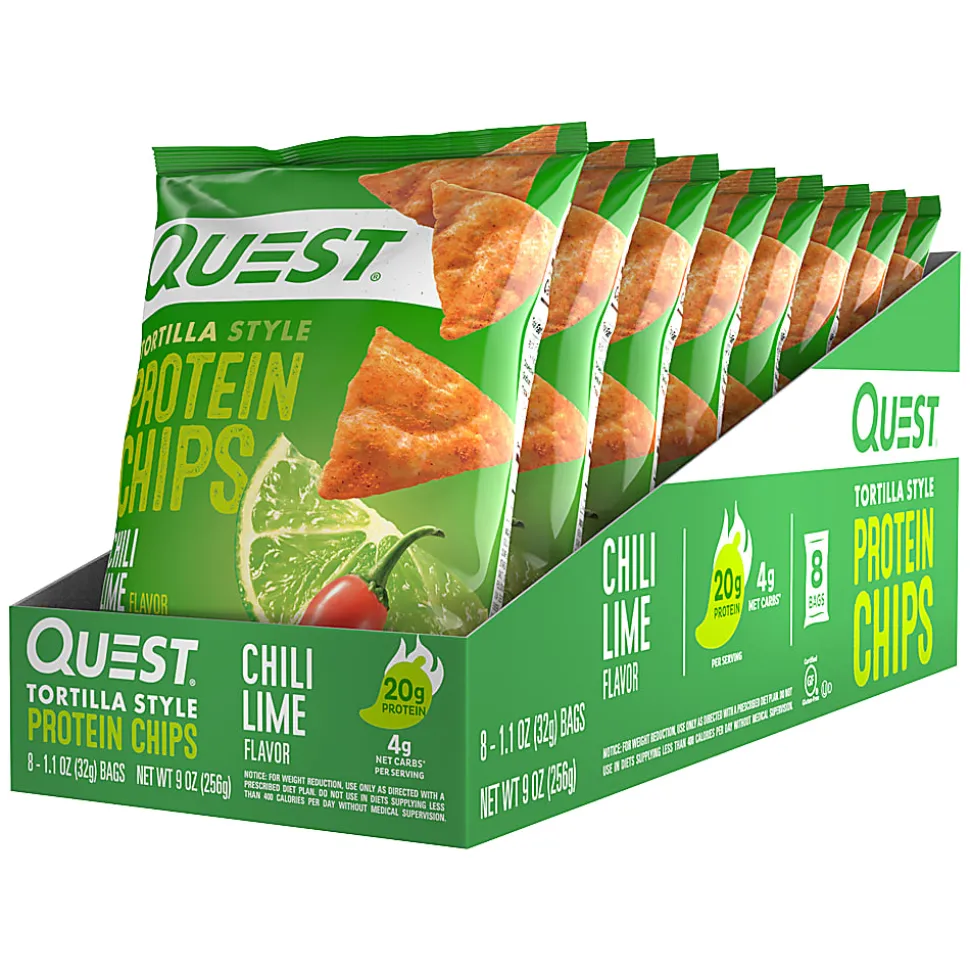 Quest Protein Chips, Chili Lime, 1.1 Oz, Pack Of 8 Bags