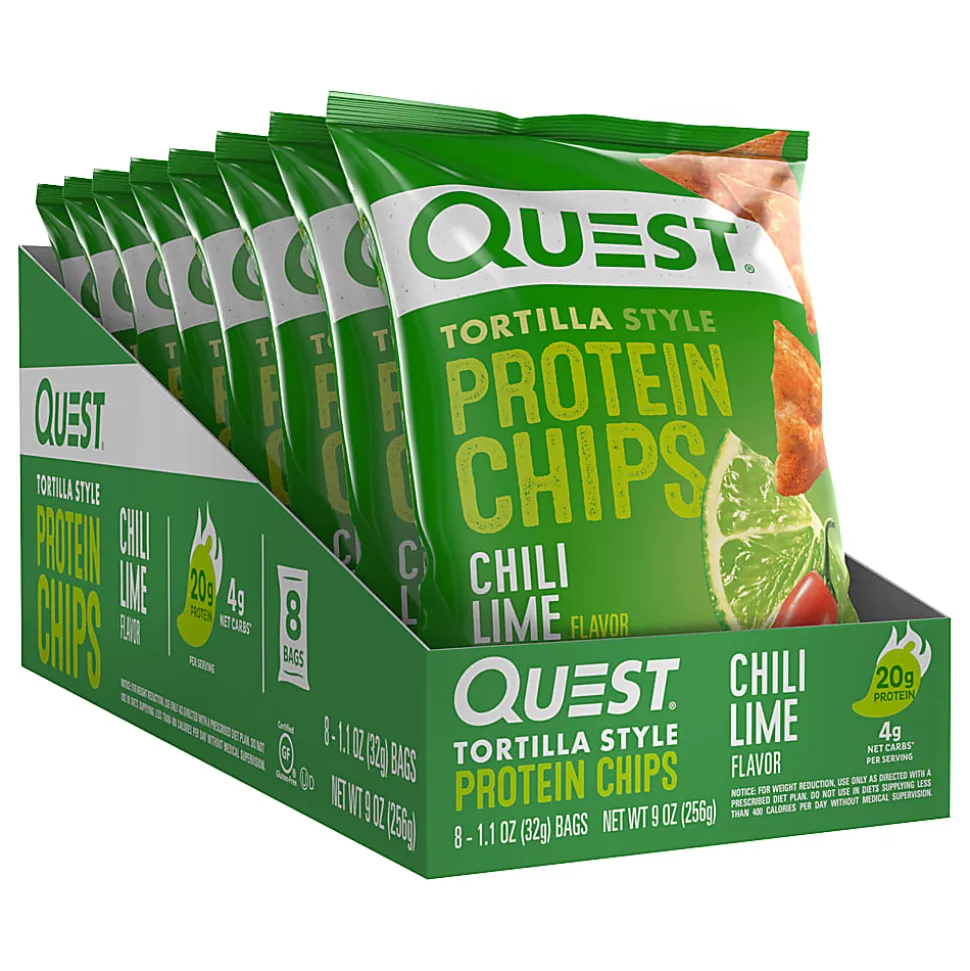 Quest Protein Chips, Chili Lime, 1.1 Oz, Pack Of 8 Bags