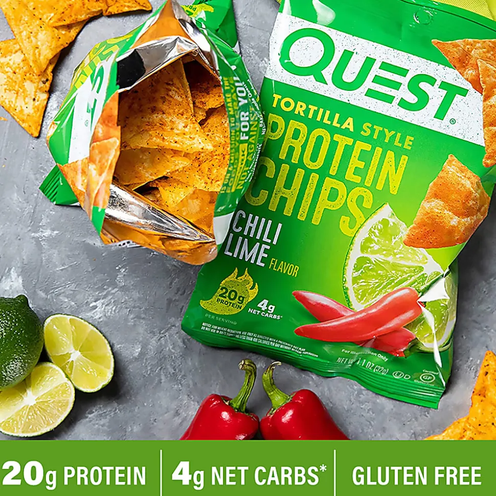 Quest Protein Chips, Chili Lime, 1.1 Oz, Pack Of 8 Bags