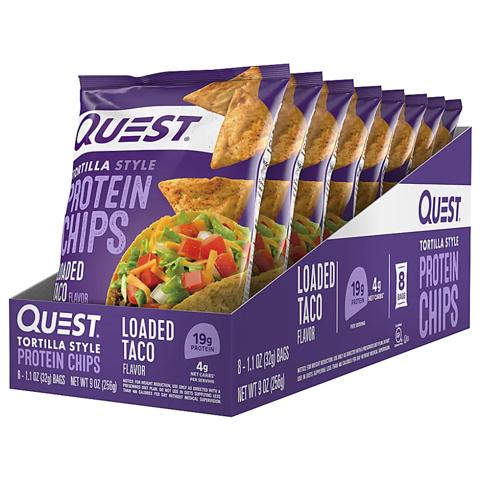 Quest Protein Chips, Loaded Taco, 1.1 Oz, Pack Of 8 Bags