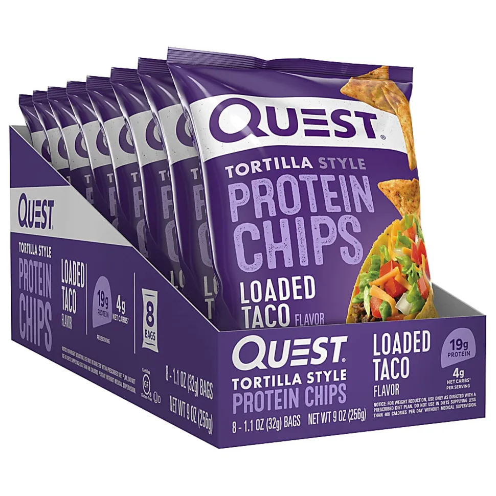 Quest Protein Chips, Loaded Taco, 1.1 Oz, Pack Of 8 Bags