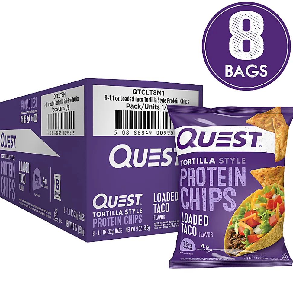 Quest Protein Chips, Loaded Taco, 1.1 Oz, Pack Of 8 Bags