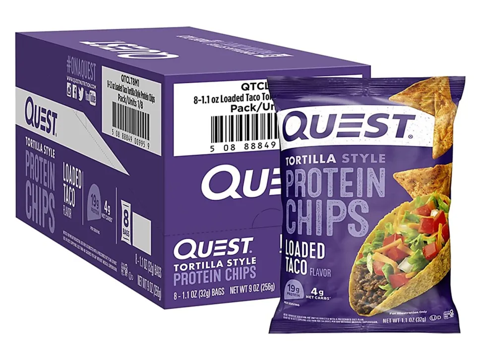 Quest Protein Chips, Loaded Taco, 1.1 Oz, Pack Of 8 Bags