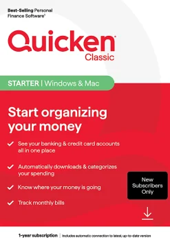 Quicken Classic Starter, New User, 1-Year Subscription, Windows®/Mac/iOS/Android Compatible, ESD