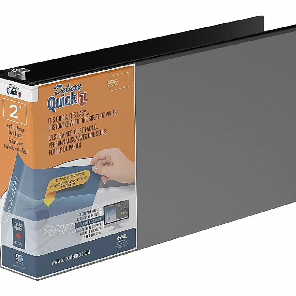 QuickFit® Legal Landscape Overlay 3-Ring Binder, 2" Round Rings, 50% Recycled, Black