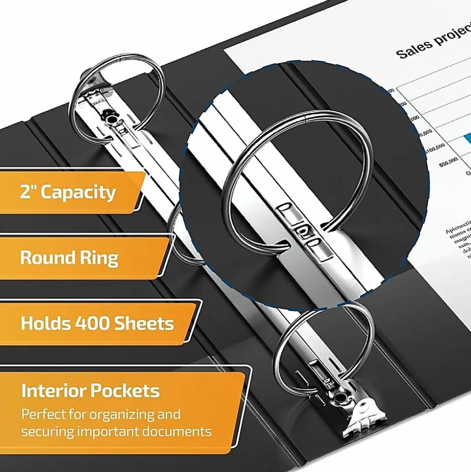 QuickFit® Legal Landscape Overlay 3-Ring Binder, 2" Round Rings, 50% Recycled, Black