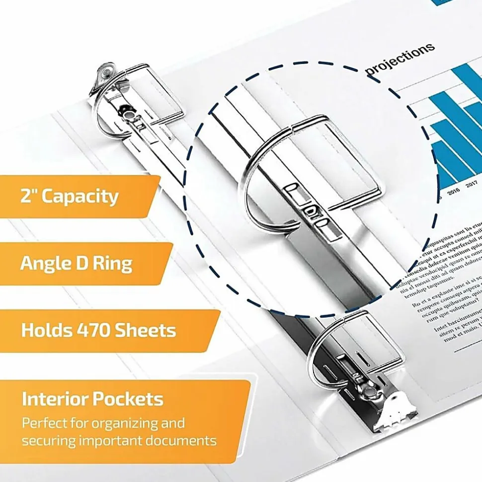 QuickFit® 3-Ring Binder, Spreadsheet, 2" Locking Angle D-Rings, White