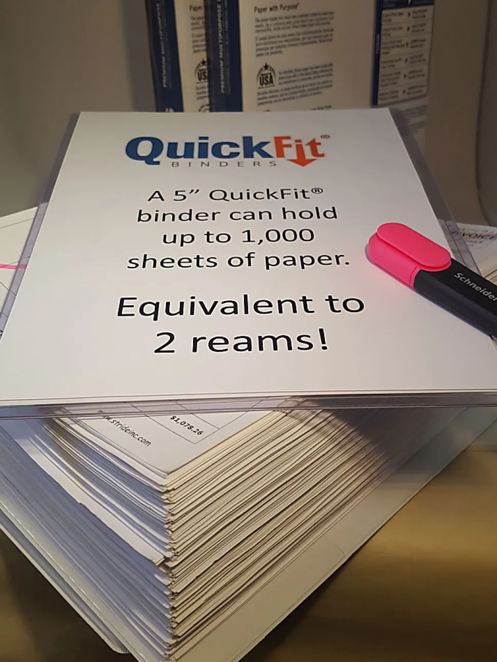 QuickFit® Space-Saving Commercial 3-Ring Binder, 5" D-Rings, 50% Recycled, Black