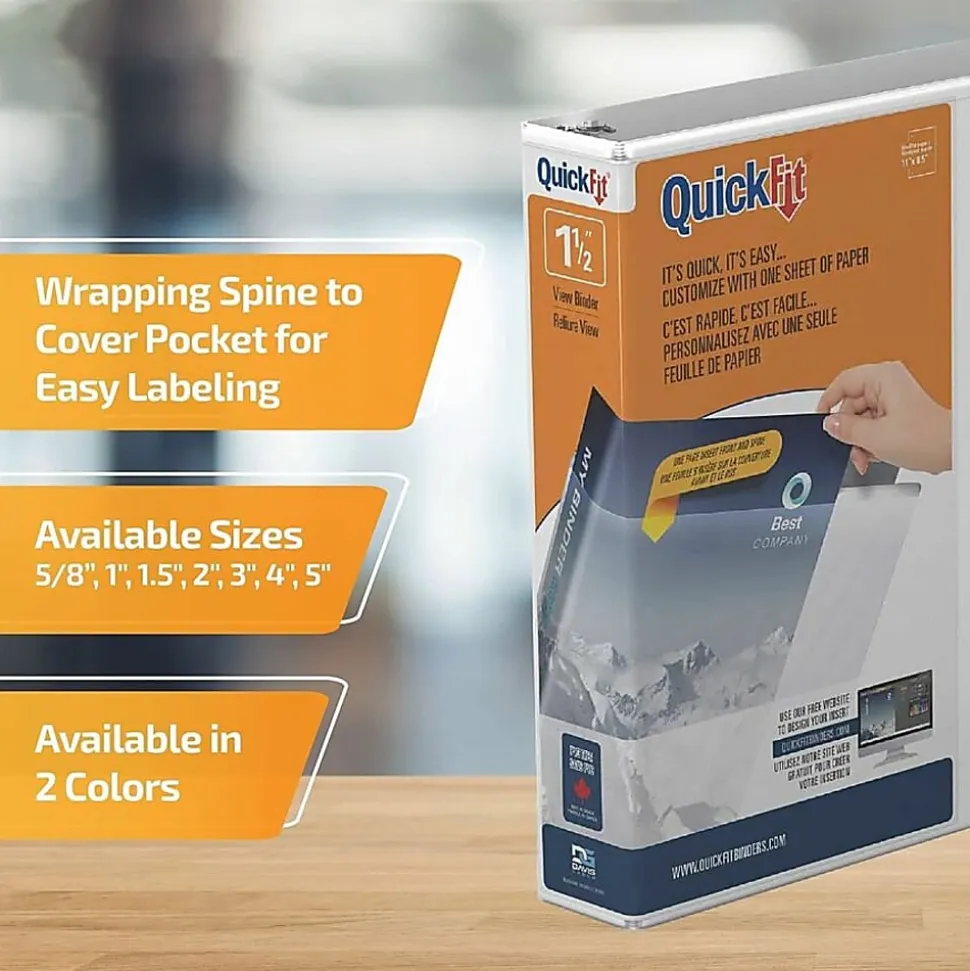 QuickFit® View 3-Ring Binder, 1 1/2" Angle D-Rings, White