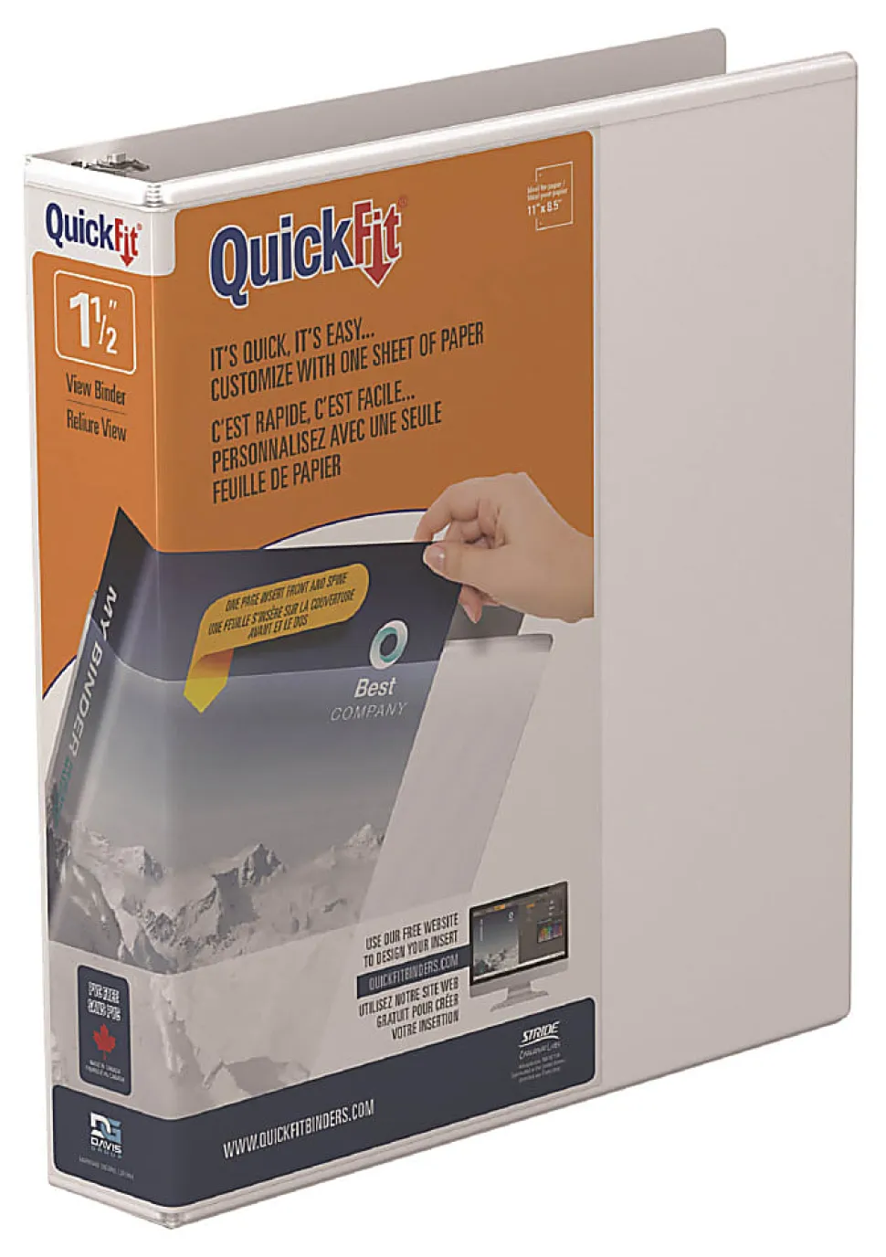 QuickFit® View 3-Ring Binder, 1 1/2" Angle D-Rings, White