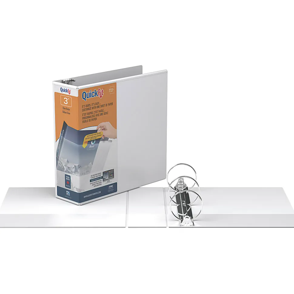 QuickFit® View 3-Ring Binder, 3" Round Rings, White