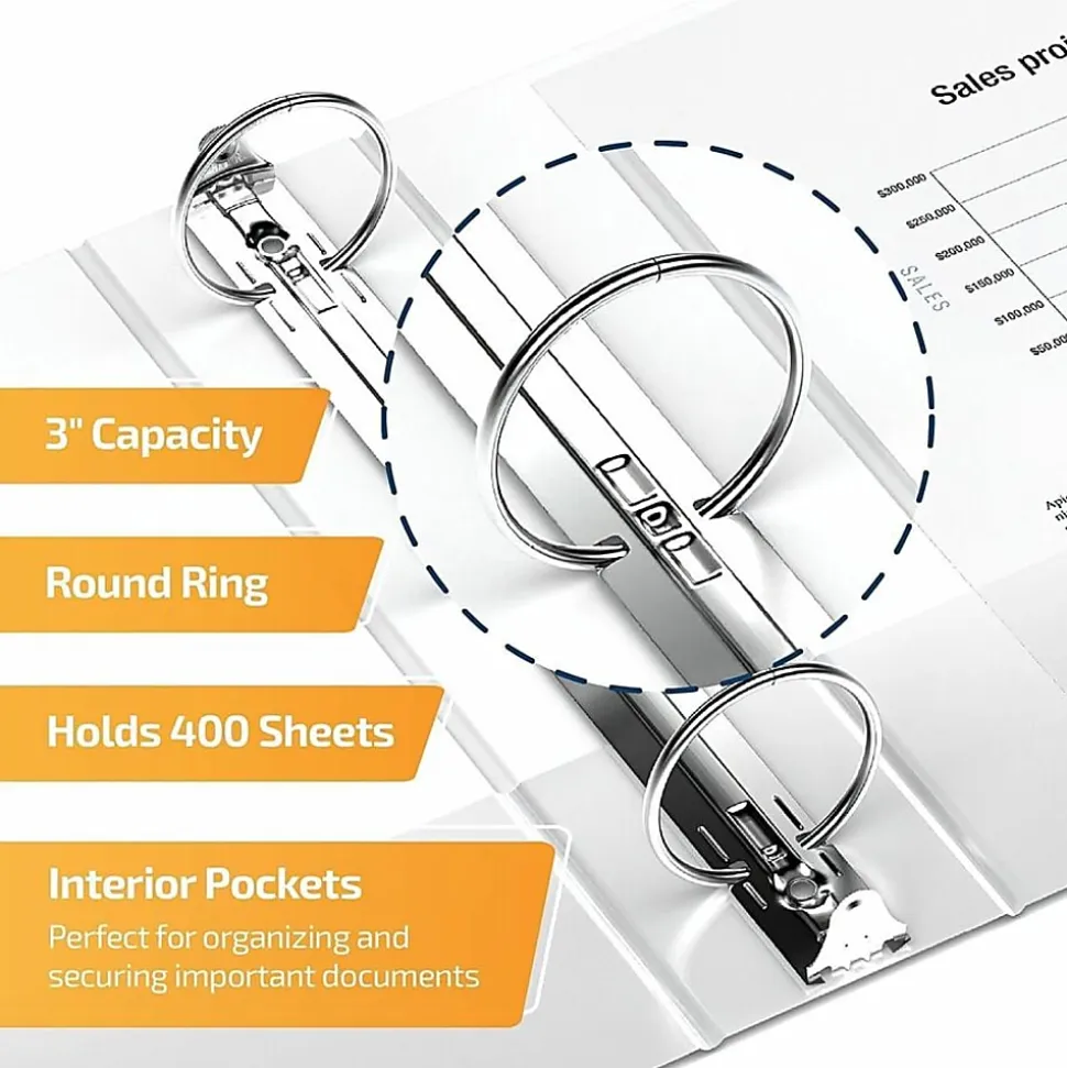 QuickFit® View 3-Ring Binder, 3" Round Rings, White