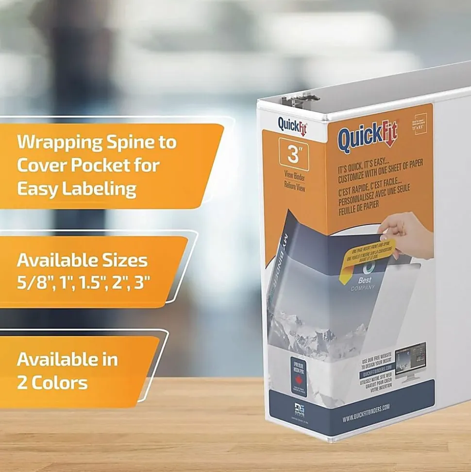 QuickFit® View 3-Ring Binder, 3" Round Rings, White