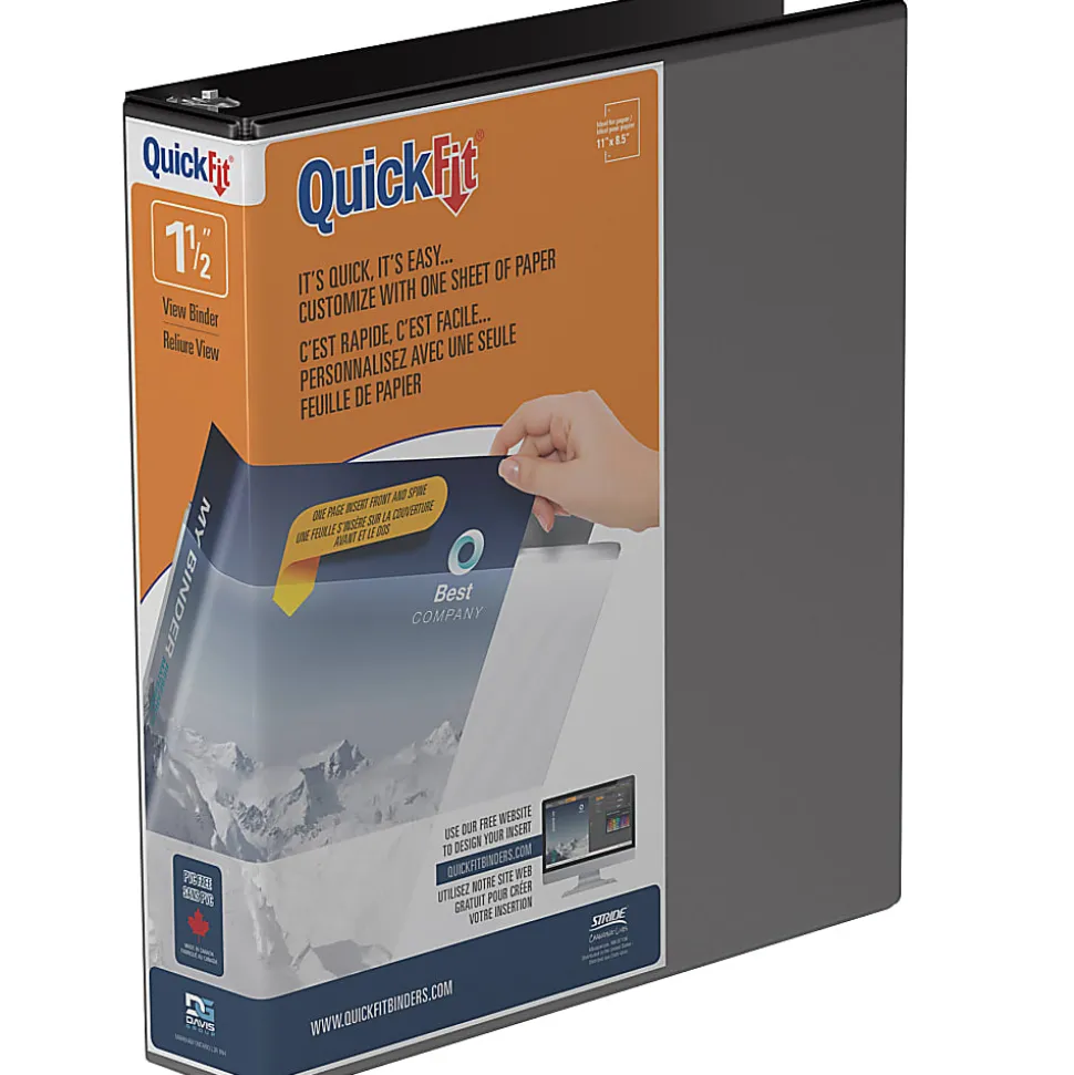 QuickFit® View 3-Ring Binder, 1 1/2" Round Rings, , Black