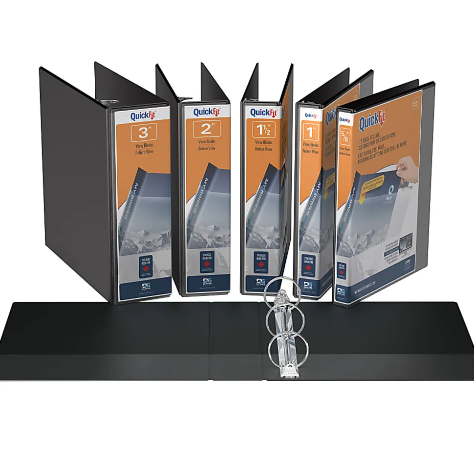 QuickFit® View 3-Ring Binder, 1 1/2" Round Rings, , Black