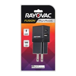 Rayovac USB-A and USB-C Car Charger, Black, RV2423