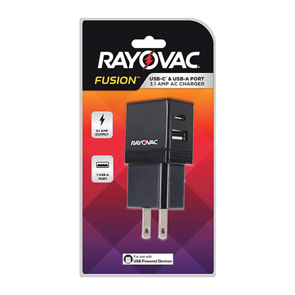 Rayovac USB-A And USB-C Wall Charger, Black, RV2409