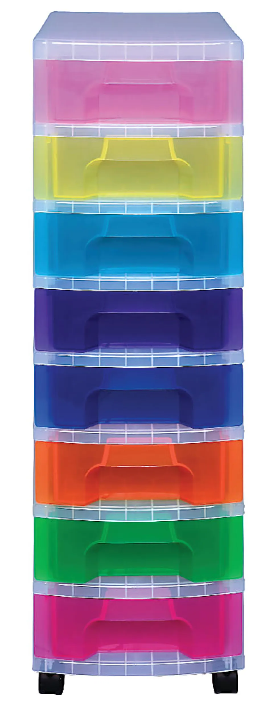 Really Useful Box® Plastic 8-Drawer Storage Tower, 7 Liters, 36 1/2" x 15 3/4" x 12", Clear/Rainbow