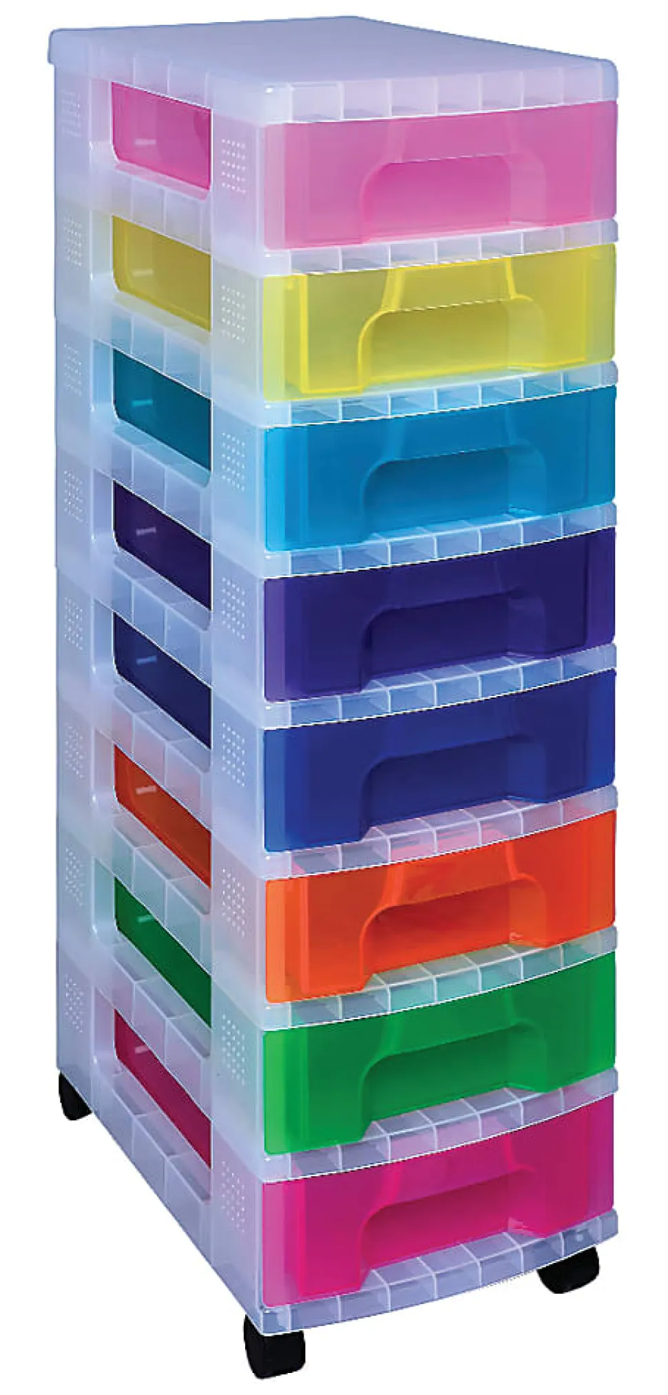 Really Useful Box® Plastic 8-Drawer Storage Tower, 7 Liters, 36 1/2" x 15 3/4" x 12", Clear/Rainbow