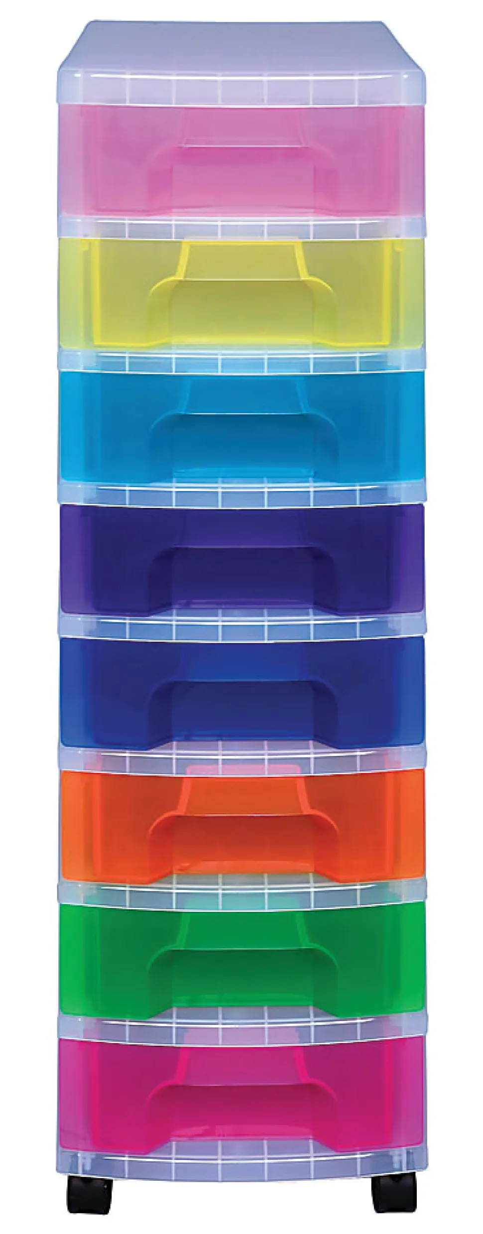 Really Useful Box® Plastic 8-Drawer Storage Tower, 7 Liters, 36 1/2" x 15 3/4" x 12", Clear/Rainbow