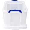 Really Useful Box® Plastic Storage Container With Built-In Handles And Snap Lid, 32 Liters, 19" x 14" x 12", Clear