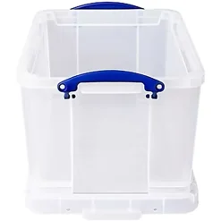 Really Useful Box® Plastic Storage Container With Built-In Handles And Snap Lid, 32 Liters, 19" x 14" x 12", Clear
