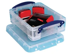 Really Useful Box® Plastic Storage Container With Built-In Handles And Snap Lid, 1.75 Liters, 9 1/2" x 7" x 3", Clear