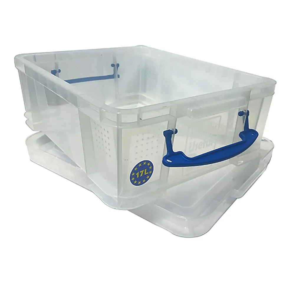 Really Useful Box® Plastic Storage Container With Built-In Handles And Snap Lid, 17 Liters, 18 7/8" x 15 3/8" x 8", Clear