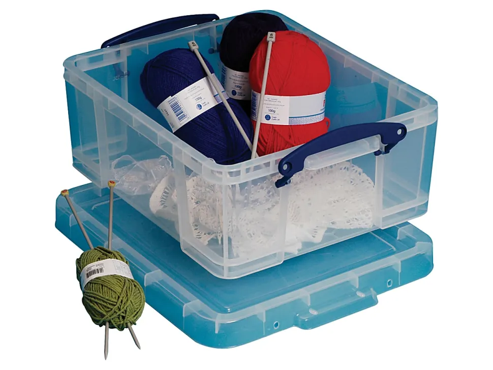 Really Useful Box® Plastic Storage Container With Built-In Handles And Snap Lid, 17 Liters, 18 7/8" x 15 3/8" x 8", Clear