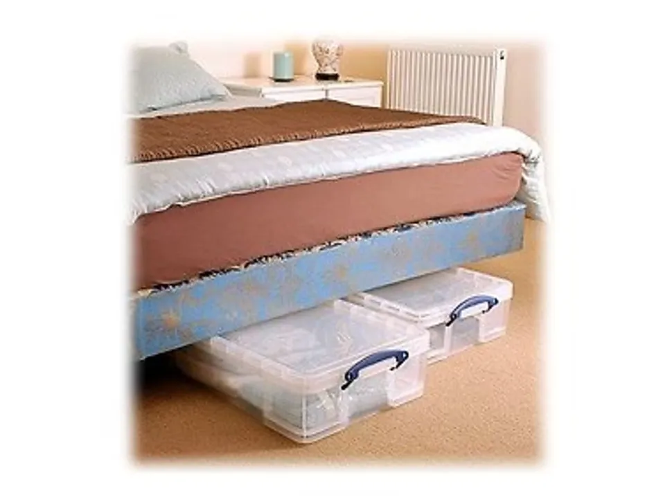 Really Useful Box® Plastic Storage Container With Built-In Handles And Snap Lid, 33 Liters, 28" x 17 3/8" x 6 5/8", Clear