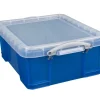 Really Useful Box® Plastic Storage Container With Built-In Handles And Snap Lid, 17 Liters, 17 1/4" x 14" x 7", Blue