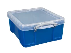 Really Useful Box® Plastic Storage Container With Built-In Handles And Snap Lid, 17 Liters, 17 1/4" x 14" x 7", Blue