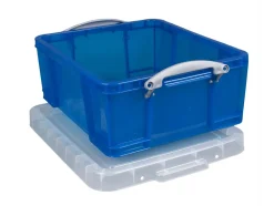 Really Useful Box® Plastic Storage Container With Built-In Handles And Snap Lid, 17 Liters, 17 1/4" x 14" x 7", Blue