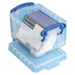 Really Useful Box® Plastic Storage Container With Built-In Handles And Snap Lid, 0.3 Liter, 4 3/4" x 3 1/4" x 2 1/2", Clear