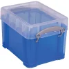 Really Useful Box® Plastic Storage Container With Built-In Handles And Snap Lid, 3 Liters, 6 1/2" x 7 1/4", 9 1/2" x 7 1/4" x 6 1/2", Blue