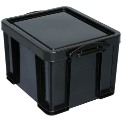 Really Useful Box® Plastic Storage Container With Built-In Handles And Snap Lid, 32 Liters, 95% Recycled, 19" x 14" x 12", Black