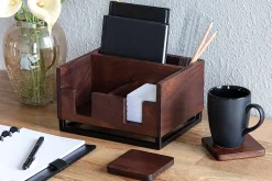 Realspace® Acadia Wood/Metal Desktop Organizer With Coasters, 8-3/4