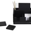 Realspace® Acadia Wood/Metal Desktop Organizer With Coasters, 8-3/4" x 7", Black