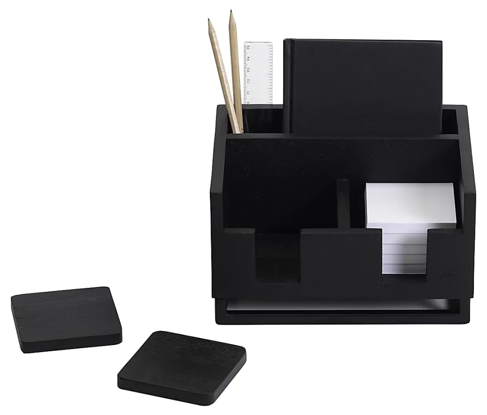Realspace® Acadia Wood/Metal Desktop Organizer With Coasters, 8-3/4" x 7", Black