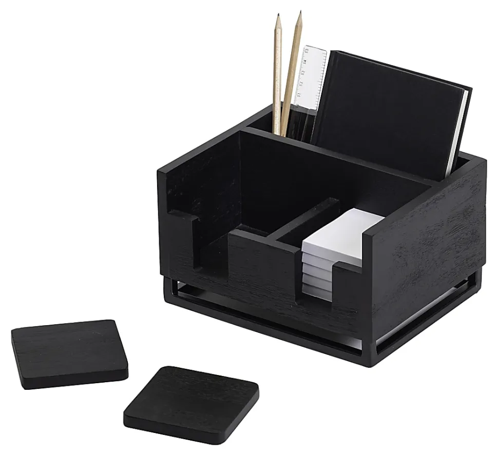 Realspace® Acadia Wood/Metal Desktop Organizer With Coasters, 8-3/4" x 7", Black