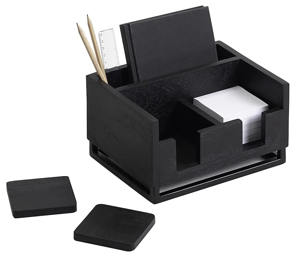 Realspace® Acadia Wood/Metal Desktop Organizer With Coasters, 8-3/4" x 7", Black