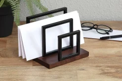 Realspace® Acadia Wood/Metal Letter Sorter, 6-1/4"H x 6-3/4"W x 5"D, Walnut/Black