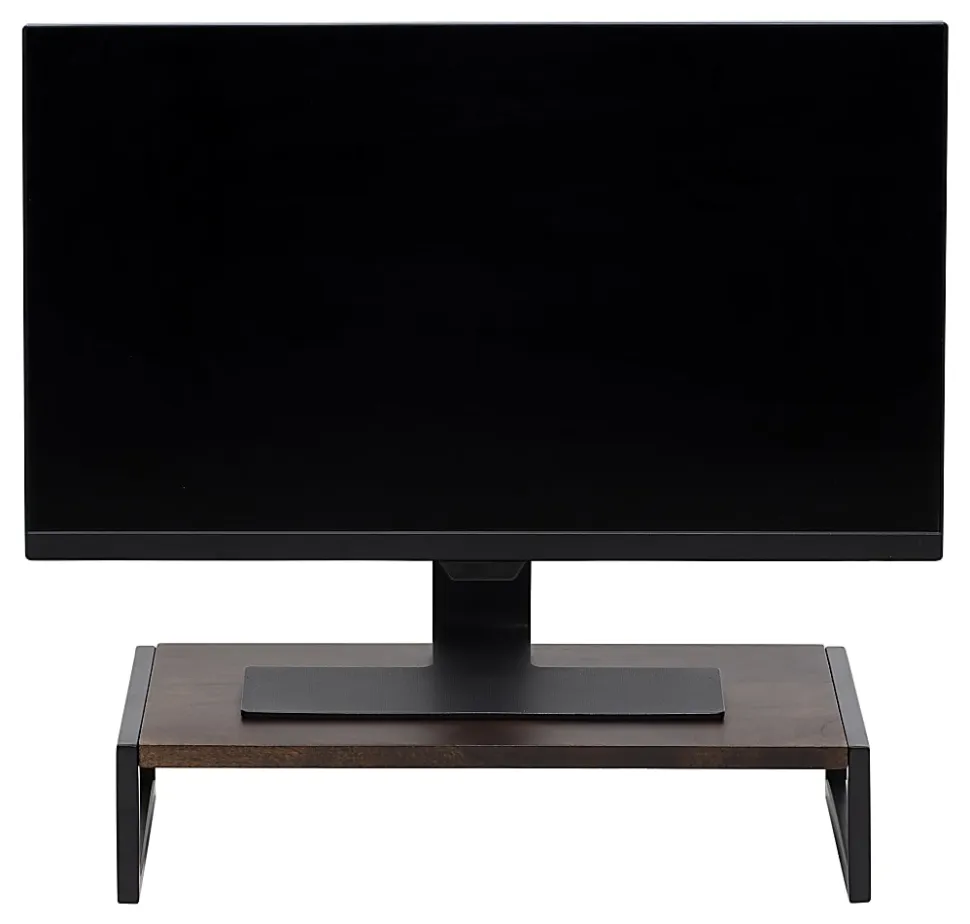 Realspace® Acadia Wood/Metal Monitor Stand, 4-1/2"H x 21-1/2"W x 10"D, Walnut/Black