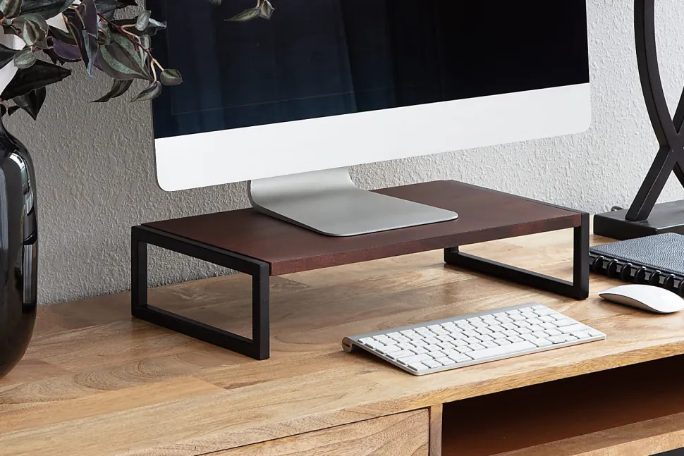 Realspace® Acadia Wood/Metal Monitor Stand, 4-1/2"H x 21-1/2"W x 10"D, Walnut/Black