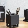 Realspace® Acadia Wood/Metal Pen Cup, 4-1/4"H x 3-1/4"W x 3-1/4"D, Black