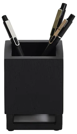 Realspace® Acadia Wood/Metal Pen Cup, 4-1/4"H x 3-1/4"W x 3-1/4"D, Black