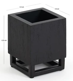 Realspace® Acadia Wood/Metal Pen Cup, 4-1/4